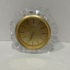 Vintage Seiko Quartz Table or Mantel Clock Clear Crystal Gold Tone Dial